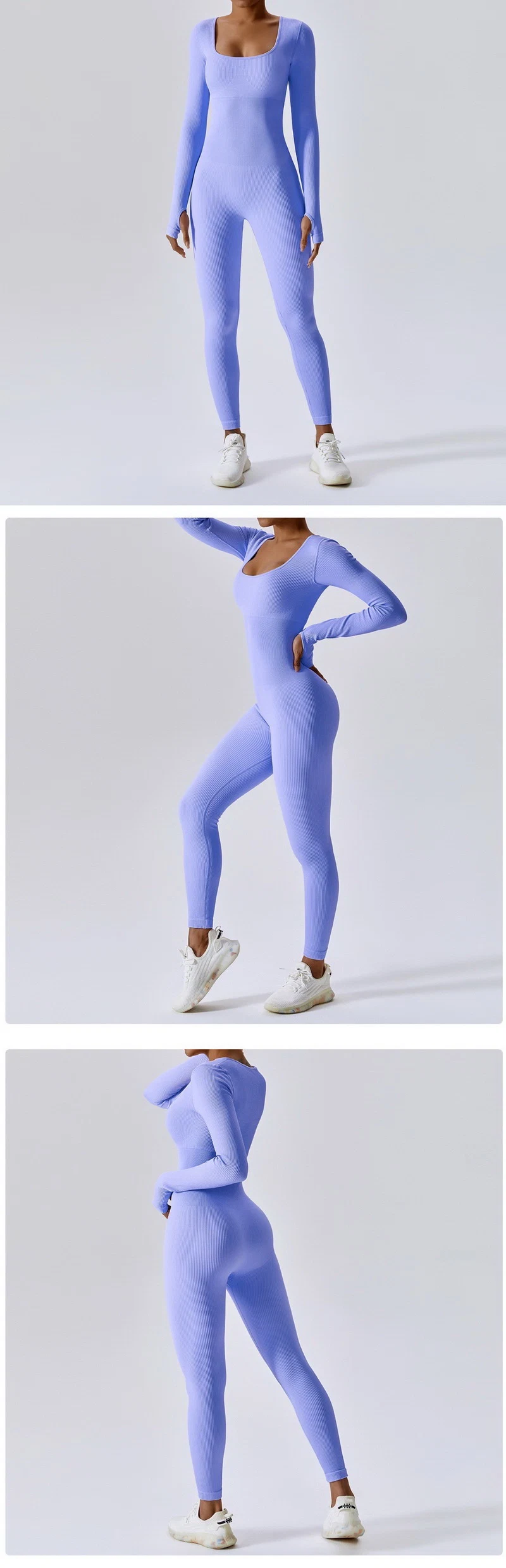 Long Sleeve Ribbed Shapewear Clothing Tummy Control Workout Yoga Bodysuits Seamless One Piece Bodycon Athletic Jumpsuits for Women